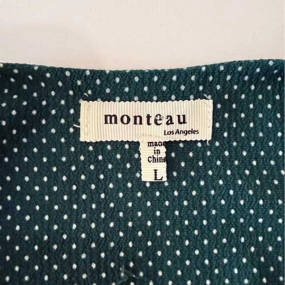 Monteau Polka Dot Tie Front Coquette Western Dress Size Large Boho Soft Girl - Picture 2 of 9